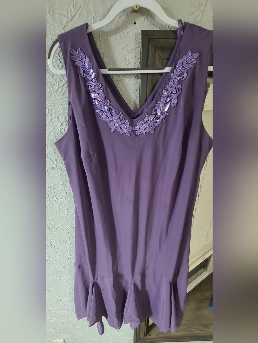 Roaman's Purple V-Neck Embellished Sleeveless Dress